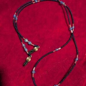 Elegant Black and Silver Beaded Eyeglass Holder